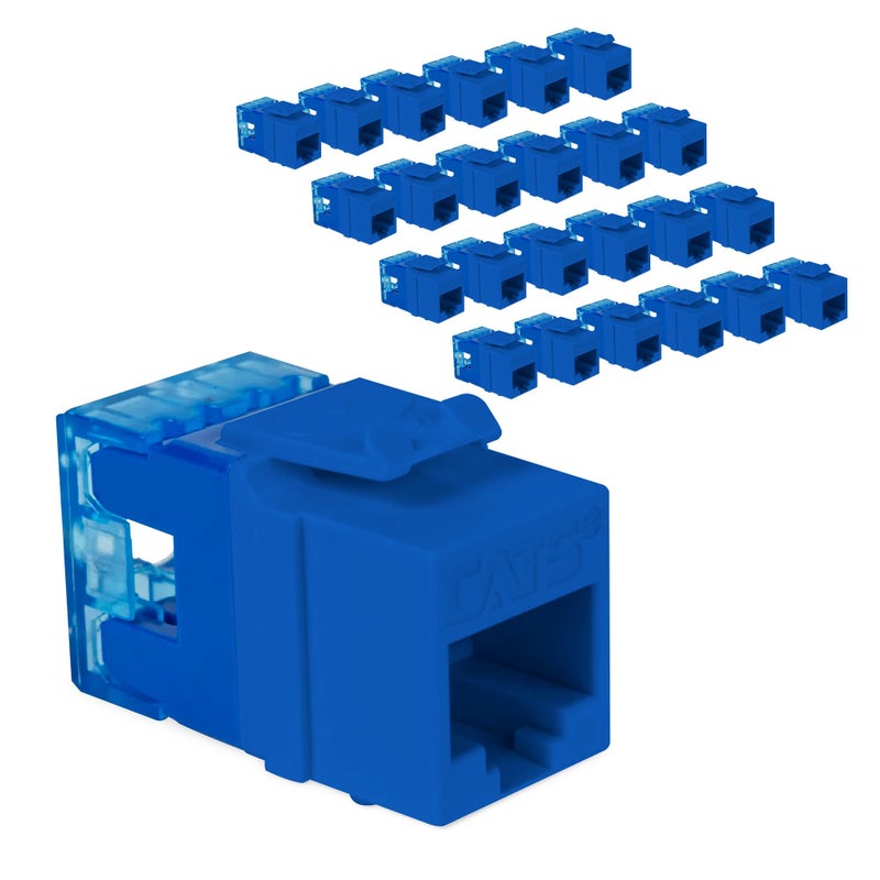ICC CAT5e Keystone Jack with Slim Profile 180 Degree Punch Down, RJ45 UL Listed PoE++ TAA VoIP Compliant for Wall Plate or Patch Panel, Works with JackEasy Termination Tool, Blue 25 Pack - Image 1